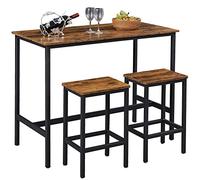 BAKAJI Mesa Alta con 2 taburetes, sillas retráctiles para Comedor, salón, Cocina, diseño Moderno Industrial, Estructura de Metal Negro, Tapa y Asiento de Madera MDF Efecto abticado decoración