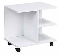 BAKAJI Mesa de café para salón multifunción Mesa sofá Porta TV revistas mesita de Noche con Ruedas de Madera melamina (Blanco)