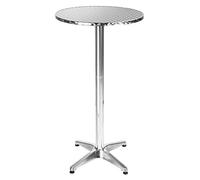 BAKAJI Mesa de centro de aluminio para exteriores 60 x 70 / 110cm Mesa Bistrot ajustable en altura Estante superior redondo de acero inoxidable para bar Hogar Jardín Restaurante Plata (Redondo)