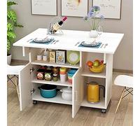 BAKAJI Mesa de Comedor, Mesa de Comedor, Mueble de Cocina con estantes, Armario de Almacenamiento con Puertas y estantes, Ruedas de Escritorio Multiusos de Madera MDF, diseño Moderno