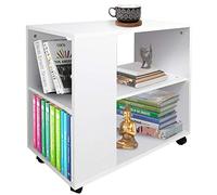 BAKAJI Mesa de revistero Blanco Mesita sofá estantería diseño Moderno 2 estantes con Ruedas, 70 x 35 x 61 cm, Color Blanco, Ideal para el hogar y la Oficina como Soporte para Impresora