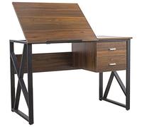 BAKAJI Mesa de Trabajo con cajonera 2 cajones y Tablero reclinable, con Estructura de Metal y Tablero de Madera DM, decoración del hogar, Oficina, 110 x 75 x 55 cm (Nogal)