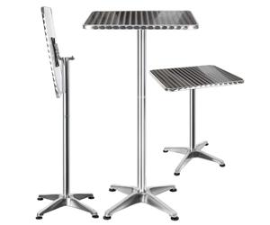 BAKAJI Mesita de Aluminio para Exterior Plegable 60 x 60 cm con Altura Ajustable 70/110 cm Mesa Bistrot Estante Superior de Acero Inoxidable Cuadrado para Bar, casa, jardín, Restaurante Plateado
