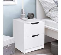 BAKAJI Mesita de Noche de Dormitorio con 2 cajones y asa de Ranura, diseño Moderno de Madera MDF Mueble de decoración del hogar, tamaño 50 x 40 x 40 cm (Blanco)