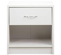 BAKAJI Mesita de Noche, Mesa Auxiliar con Cajón, Asa, Compartimento Abierto, para Dormitorio, Salón, Blanco Clásico, 41x39x28 cm