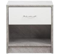 BAKAJI Mesita de Noche, Mesa Auxiliar con Cajón, Asa, Compartimento Abierto, para Dormitorio, Salón, Cemento Y Blanco, 41x39x28 cm