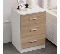 BAKAJI Mesita de Noche para Dormitorio, Armario con 3 cajones, asa de Metal, diseño Moderno, de Madera MDF, Mueble para el hogar, tamaño 68 x 40 x 38 cm, Color Blanco y Roble