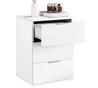 BAKAJI Mesita de Noche para Dormitorio con 3 cajones con Tiradores de Metal, diseño Moderno de Madera MDF Color Blanco Mueble decoración casa Dimensiones 61 x 40 x 46 cm