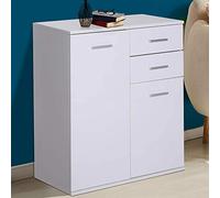 BAKAJI Mueble aparador con 2 cajones, Doble Puerta y 2 estantes Interiores, Mueble aparador Multiusos Cocina baño Oficina diseño Moderno Madera MDF Blanco tamaño 71 x 35 x 76 cm