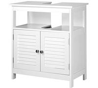 BAKAJI Mueble bajo encimera Lavabo Lavabo Armario baño Dos Puertas Doble Apertura Estante diseño Moderno casa Ahorro Espacio estantes Interiores Madera Blanca 60 x 30 x 60 cm