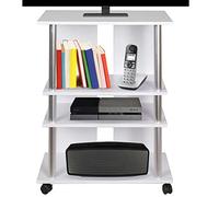 BAKAJI Mueble de TV de Madera MDF con 3 estantes para Videojuegos de DVD y 4 Ruedas, Mueble para televisión, diseño Moderno, tamaño 60 x 45 x 80,5 cm, Brazo Soporte Brazo (Blanco)