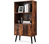 BAKAJI Mueble librería 2 estantes + Mueble con Puerta estantería Estructura de Madera MDF Efecto Antiguo diseño Moderno Industrial Dimensiones 120 x 60 x 30 cm decoración casa