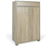 BAKAJI Mueble Zapatero Casa 5 estantes Porta Zapatos 2 Puertas cajón Armario Madera Roble, estándar
