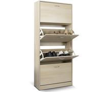 BAKAJI Olmo - Zapatero de Madera MDF con 4 Puertas para Zapatos abatibles, Asas de Metal, Doble Profundidad, tamaño Compacto, 63 x 24 x 150 cm, Ahorra Espacio