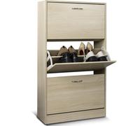 BAKAJI Olmo - Zapatero delgado de madera melamínica con 3 puertas abatibles y doble profundidad. Dimensiones: 60 x 24 x 120 cm