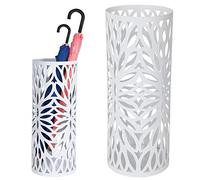 BAKAJI Paragüero Stand de Hierro diseño Color Blanco Bandeja antigoteo y Ganchos Dimensiones 49 x 19,5 cm, Metal, única