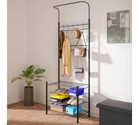 BAKAJI Perchero de entrada con zapatero de metal, estructura robusta, perchero para colgar ropa de suelo, ahorra espacio, 18 ganchos para salón, ideal para abrigos, sombreros, bolsos, zapatos (4