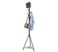 BAKAJI Perchero de pie negro para ahorrar espacio, modelo Berlín, colgador de suelo, con 6 ganchos y 1 estantes para entrada, soporte para colgar ropa, abrigos, sombreros, bolsos