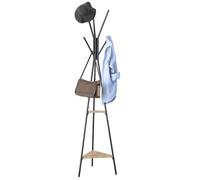 BAKAJI Perchero de pie negro para ahorrar espacio, modelo Toronto, con 5 ganchos y 2 estantes para entrada, soporte para colgar ropa para abrigos, sombreros, bolsos