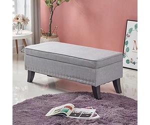 BAKAJI Puf - Baúl para Banco y reposapiés, para Dormitorio, Revestimiento de Tela, Rectangular, Suave, Espacioso, con Estructura de Madera, 80 x 45 cm (Gris)