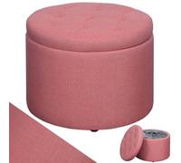 BAKAJI Puf contenedor con Revestimiento de Tela de Lino Color Rosa, reposapiés con 12 Compartimentos Interiores, para Guardar Zapatos, Taburete, cómodo Acolchado, Organizador para Zapatos y Objetos