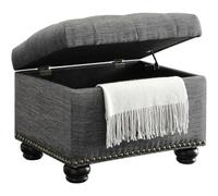 BAKAJI Puf contenedor reposapiés Rectangular con Compartimento Interior, baúl de Almacenamiento con Asiento Acolchado, Taburete con Estructura de Madera para salón, Dormitorio, Gris Lino