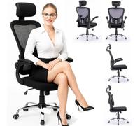 BAKAJI Silla de Escritorio de Malla antisudor Negro, Asiento Transpirable ergonómico con Altura Ajustable a Gas y 5 Ruedas de Nailon Giratorio de 360°, sillón para hogar y Oficina con Bloqueo e