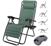 BAKAJI Silla de gravedad cero, Tumbona de jardín Sillón de relajación Plegable Tejido Oxford reclinable, Resistente a la Intemperie Silla de Jardín Balcón, Tumbona Ajustable con Almohada