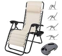 BAKAJI Silla de Gravedad Cero, Tumbona de jardín, sillón Relax Plegable, Ahorra Espacio con Bandeja Tubular de Acero de 22 mm, reclinable, Tejido de textilene Transpirable, terraza, Piscina Exterior