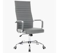 BAKAJI Silla de Oficina de Piel ergonómica con Respaldo Alto y Soporte Lumbar, sillón de Escritorio Giratorio con Altura Ajustable a Gas y Ruedas giratorias a 360°, Base de 64,5 cm cromada (Gris)
