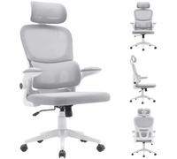 BAKAJI Silla de Oficina de Tela ergonómica con Respaldo y Soporte Lumbar y reposacabezas, sillón de Escritorio Giratorio, Altura Ajustable, Revestimiento antisudor Transpirable (Gris Claro)