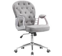 BAKAJI Silla de Oficina de Terciopelo con Relleno Extra Suave y Textura Shabby Chic, sillón de Escritorio Decorativo Estudio ergonómico con Ajuste de Altura a Gas 95-105 cm (Gris)