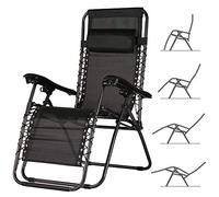 BAKAJI Silla Gravedad Cero Tumbonas de jardín Sillón Relax Plegable Ahorro de Espacio Tubular Acero 22mm Reclinable Tejido Texileno Transpirable, Mar Playa Piscina Muebles Exterior (Negro)