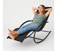 BAKAJI Silla Mecedora de jardín, Tumbona de Gravedad Cero, con Revestimiento de textileno, reposacabezas, sillón para Exteriores e Interiores, balcón, Patio, terraza (Negro)