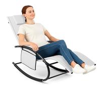 BAKAJI Silla mecedora de jardín, tumbona gravedad cero, con revestimiento de textileno con reposacabezas, sillón para exteriores e interiores, balcón, patio, terraza (blanco)