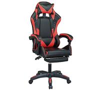 BAKAJI Silla para Videojuegos, Escritorio, casa, de Piel sintética, Respaldo reclinable, cojín Lumbar, reposacabezas Giratorio 360 Grados, Altura Ajustable, Base de 5 Ruedas (Rojo con reposapiés)
