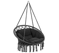 Bakaji Sillón Colgante de Exterior jardín de Cuerda de algodón, Silla Mecedora Colgante Hamaca terraza Camping con Estructura Circular de Acero Asiento Acolchado cojín diseño Moderno (Gris)