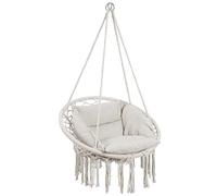 Bakaji Sillón Colgante de Exterior jardín de Cuerda de algodón, Silla Mecedora Colgante Hamaca terraza Camping con Estructura Circular de Acero Asiento Acolchado cojín diseño Moderno (Beige)