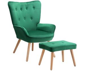 BAKAJI Sillón con Taburete para salón, sillón con puf, reposapiés, Silla para Dormitorio, Acolchada, con Revestimiento de Terciopelo Suave, reposabrazos Altos, diseño Moderno (Verde)