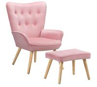 BAKAJI Sillón con Taburete para salón, sillón con puf, reposapiés, Silla para Dormitorio, Acolchada, Funda de Terciopelo Suave, reposabrazos Altos, diseño Moderno, Color Rosa