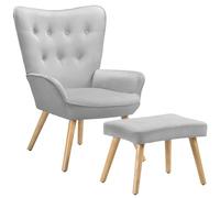 BAKAJI Sillón con Taburete para salón, sillón con puf, reposapiés, Silla para Dormitorio, Acolchada, Funda de Terciopelo Suave, reposabrazos Altos, diseño Moderno, Color Gris