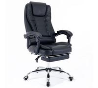 BAKAJI Sillón de Escritorio de Piel sintética con Respaldo reclinable y reposapiés, Base de Acero y 5 Ruedas giratorias a 360 Grados, Silla Presidencial de Oficina con Altura Ajustable (Negro)