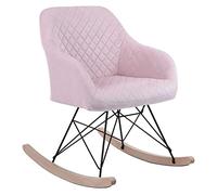 BAKAJI Sillón Mecedora Relax Casa, Revestimiento de Tela, Estructura de Madera, Acolchada, Patas de Metal, Base balanceante de Madera, tamaño 75 x 58 x 80 cm, diseño escandinavo (Rosa)