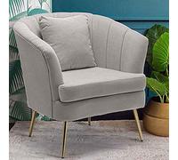 BAKAJI Sillón Relax tapizado en Tela con Estructura de Madera y Patas de Metal Color Dorado Acolchado diseño Moderno decoración Acolchada Amplio Respaldo Dimensiones 80 x 70 x 80 cm (Gris)