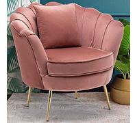 BAKAJI Sillón Relax tapizado Tejido Terciopelo Patas de Metal Color Dorado Acolchado diseño Moderno decoración Acolchada Amplio Respaldo de Concha tamaño 81 x 77 x 84 cm (Rosa)