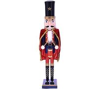 BAKAJI Soldado Cascanueces de Navidad de Madera Gigante Altura 106 cm Vestidos Pintados Barba y Pelo de Peluche con Mecanismo de Trabajo Decoraciones Navidad (Diseño 13)