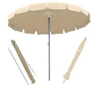 BAKAJI Sombrilla antiviento para playa, jardín, diámetro 220 cm, con poste de aluminio de 32 mm, estructura de 16 varillas de fibra de vidrio y revestimiento de tela de poliéster, 200 g, anti UV