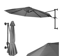 BAKAJI Sombrilla de pared para jardín, diámetro 300 cm, parasol de pared con estructura de metal, cenador Air Vent de exterior con 8 ribs y cubierta de poliéster impermeable impermeable (gris), gris