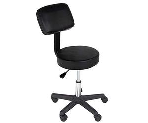 BAKAJI Taburete estetista con Respaldo y Asiento de Piel sintética Silla giratoria alltezza Regulable 5 Ruedas Ideal para Casa, despacho, Estudio médico Masaje Tatuajes Fisioterapia
