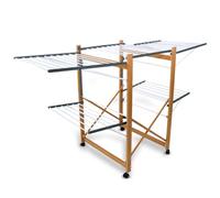 BAKAJI Tendedero Extensible para Exterior e Interior, Capacidad XXL, tendedero Plegable de 2 Niveles con alas Extensibles, tendedero Plegable para Ahorrar Espacio, Slim Extensible con 4 Ruedas